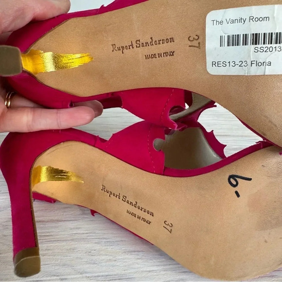 Rupert Sanderson Floria Pink Fuchsia Suede Cutout Peep Toe Heeled Sandals - Picture 16 of 16